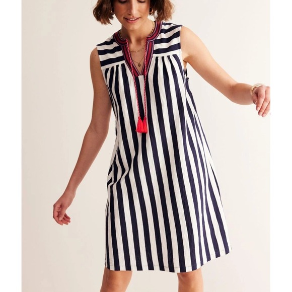Boden Dresses & Skirts - Boden New Nadine Notch Stripe Embroidered V Neck Tassels Dress Womens US 6